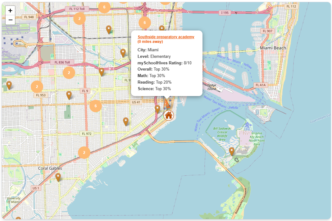 MySchoolHives map view in another city